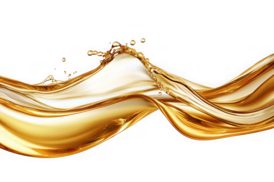 Golden liquid flowing, oil splash, fluid motion, abstract wave, shiny texture, liquid gold, golden stream, elegant design, isolated on transparent background