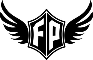 FP logo emblem with winged and shield template