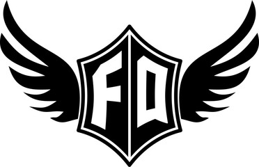 FQ logo emblem with winged and shield template