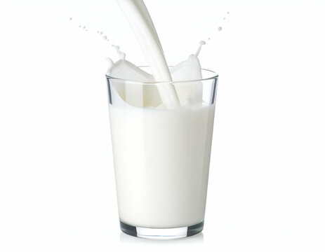 Milk Splash Droplet Impact in Glass, Isolated White Background