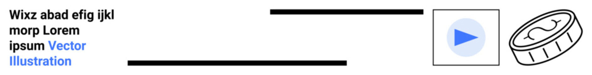 Pressing blue play button highlighting interaction and coin symbolizing transaction, money, or payment process. Ideal for fintech, online platform, payment gateway, digital wallet, ecommerce