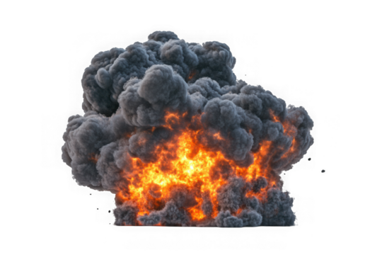 Explosion fireball smoke cloud vfx special effect realistic rendering detailed isolated on transparent background