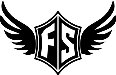 FS logo emblem with winged and shield template