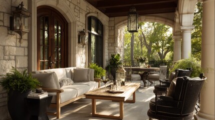 Fototapeta premium Elegant light filled stone porch