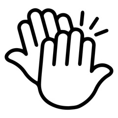 An (outline style) illustration of two stylized open hands meeting in a high-five, symbolizing agreement, success, celebration, and teamwork. Conveying a moment of shared friendly triumph
