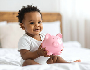 Adorable Baby Holding Piggy Bank A Joyful Scene of Savings