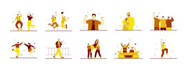 Happiness illustration set. Flat vector illustration concept.