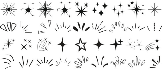 Hand Drawn Sparkle and Burst Elements Set Doodle line sparkle vector set Cartoon explosion, dynamic light flash