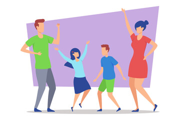 Cheerful family enjoying lively moment, dancing and celebrating together in colorful setting. Children and adults immersed in fun activities