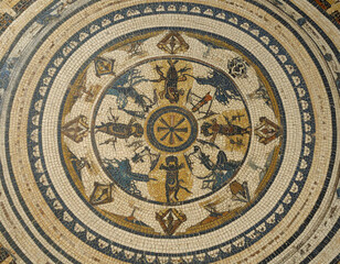 Mythological Roman Mosaic A Close-Up of Ancient Symbols and Intricate Tilework