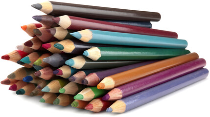 Naklejka premium A stack of colored pencils with a white background