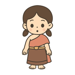 Cute style Thai kids in traditional costume cartoon illustration