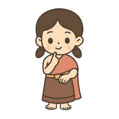 Cute style Thai kids in traditional costume cartoon illustration