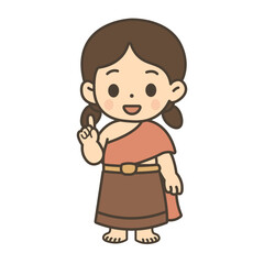 Cute style Thai kids in traditional costume cartoon illustration
