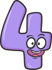 Cute Cartoon Number Four Character