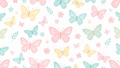 Seamless vector pattern design with colorful butterflies and floral elements for a spring or summer nature illustration
