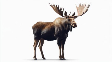 Obraz premium Moose standing, profile view, isolated on white background. Potential use for educational or wildlife publications