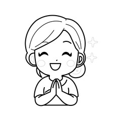 Cartoon character of a young woman praying, Buddhism