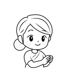 Cartoon character of a young woman praying, Buddhism