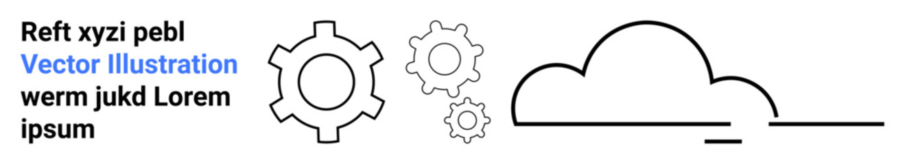 Gears of varying sizes next to a cloud contour. Ideal for technology, innovation, engineering, cloud computing, digital services, process efficiency, simple landing page