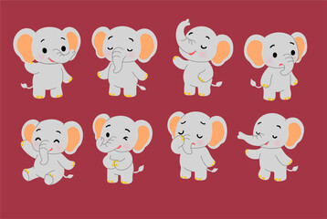Obraz premium Collection of Cute Cartoon Elephants with Various Poses and Emotions