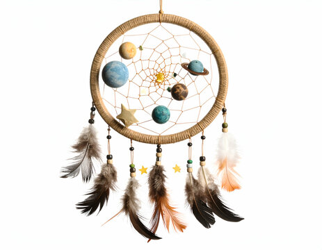 Cosmic Dreamcatcher Planets, Stars, and Feathers in Celestial Design