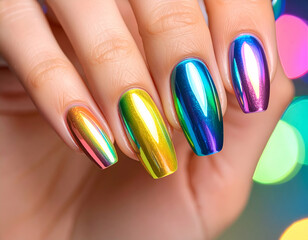 Holographic Nail Art Rainbow Chrome Nails Design Inspiration