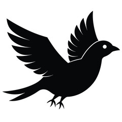 Obraz premium A black flying dove or pigeon silhouette vector illustration with wings for a symbol of peace or design and tattoo art