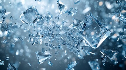 Obraz premium Shattered Glass Exploding into Fragments with Sparkling Reflections