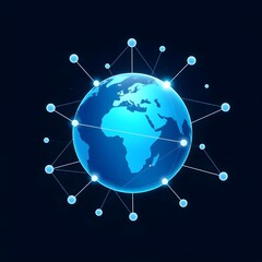 A globe with connected lines icon symbolizing international communication and network.
