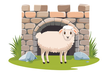 Friendly Sheep Beside Old Stone Wall
