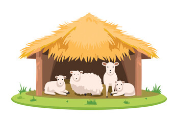 Group of Sheep in Farm Barn