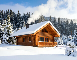 Cozy Log Cabin in Snowy Forest Winter Wonderland Escape