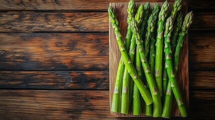 Still - life Image of Fresh Green Asparagus on a Wooden Cutting Board, Ideal for Food Photography, Cooking Tutorials, Healthy Diet Promotion, etc. Tender and Plump Asparagus, Suitable for Ingredient 