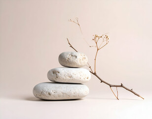 Serene Stones and Branch A Soft, Abstract Nature Composition