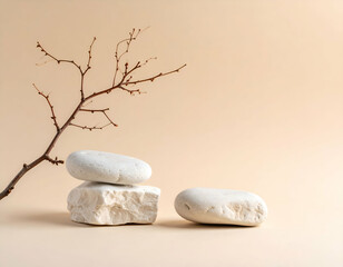 Serene Stones and Branch A Minimalist Nature Composition