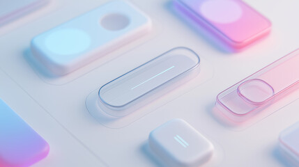 Futuristic 3D abstract UI elements in soft pastel colors arranged in a minimal digital interface concept.
