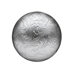 Silver abstract globe with swirl pattern, isolated on transparent background
