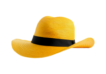 Bright yellow sun hat perfect for summer on transparent background, PNG