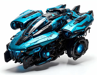 Futuristic Spaceship Design Glowing Cyan and Black Cyberpunk Starship