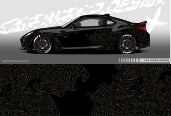 Illustration vector grahic of Car wrap decal with abstract minimalist design. Black gold colour. Livery car editable. Mockup template sticker vinyl for racing, rally, or daily use.