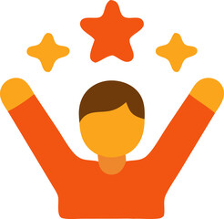 Excited person with raised arms