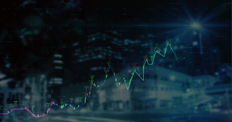 Image of data processing over cityscape