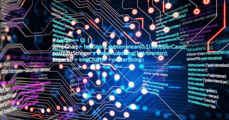 Image of data processing over black background