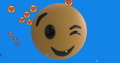 Naklejka premium Image of media and emoji icons on blue background