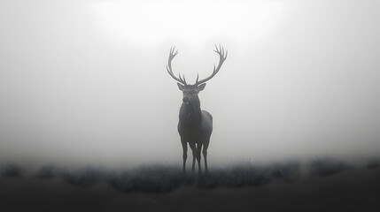 Obraz premium Stag standing in a misty landscape.