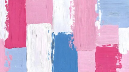 The abstract painting showcases a vibrant blend of pink, blue, and white brushstrokes creating a colorful and textured background with a calming artistic effect.