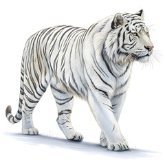 Obraz premium A walking Siberian tiger in full side view with flawless fur detail and powerful stride.