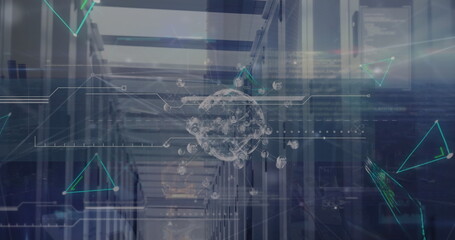 Image of connections and globe over servers