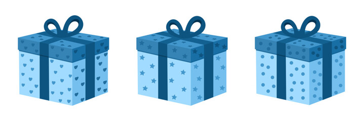 Gift box present icon set, color gift boxes clip art, colored gift box with ribbon, flat design illustration, vector